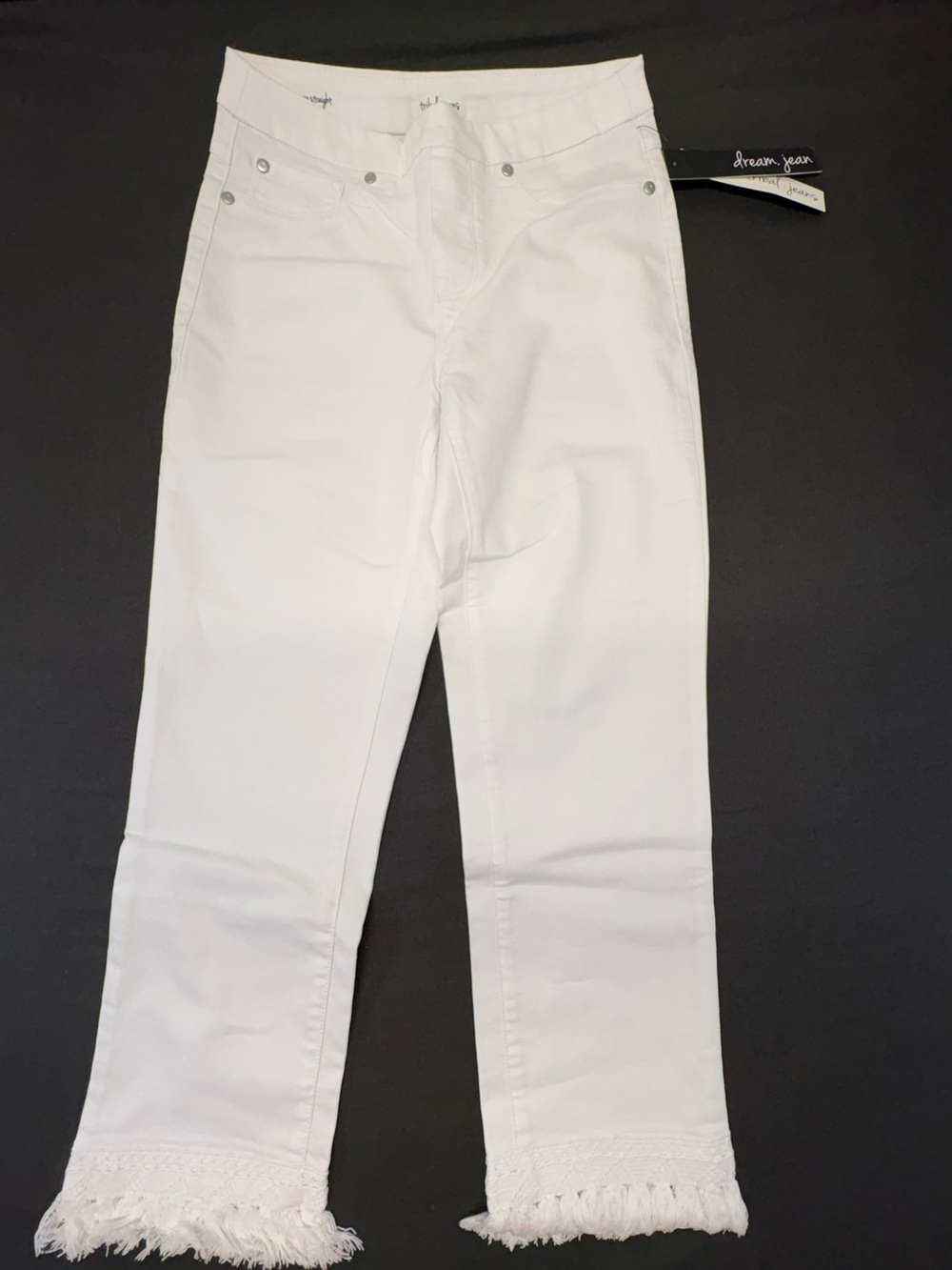 NWT Tribal Dream Jean White Fringe Cropped Pants Size 2
